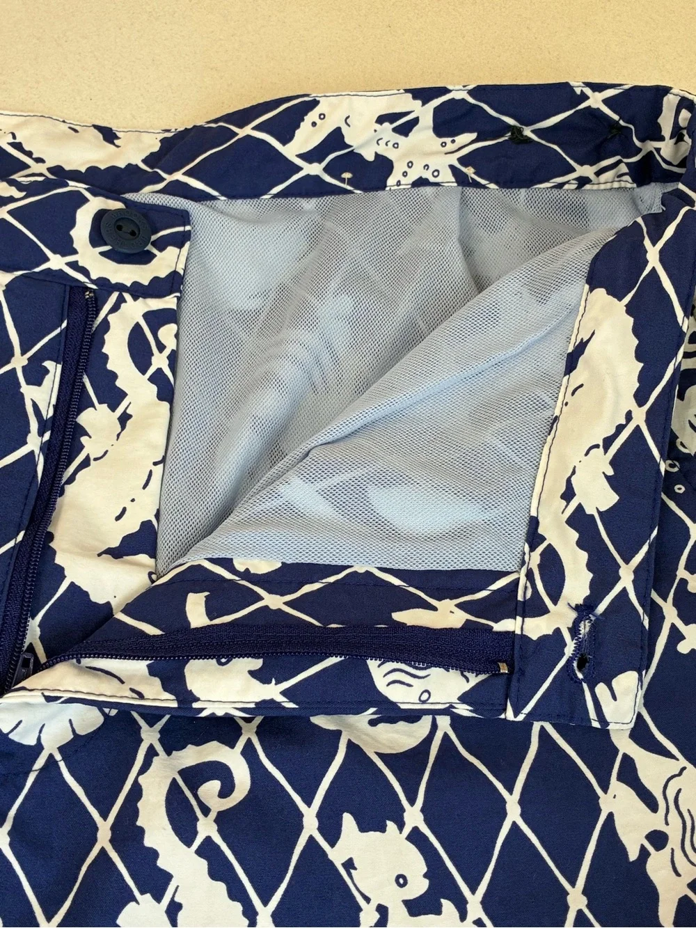 Brooks Brothers Swim Shorts Men’s 33 Blue White Trunks Beach Ocean Surf Seahorse